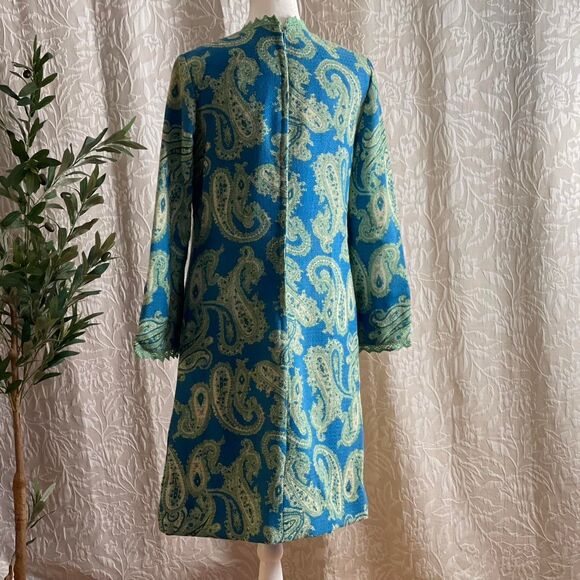 Vintage‎ 60s Roos Atkins Mod Green & Blue Paisley Groovy Funky Shift Dress Sz 11 - Picture 6 of 8